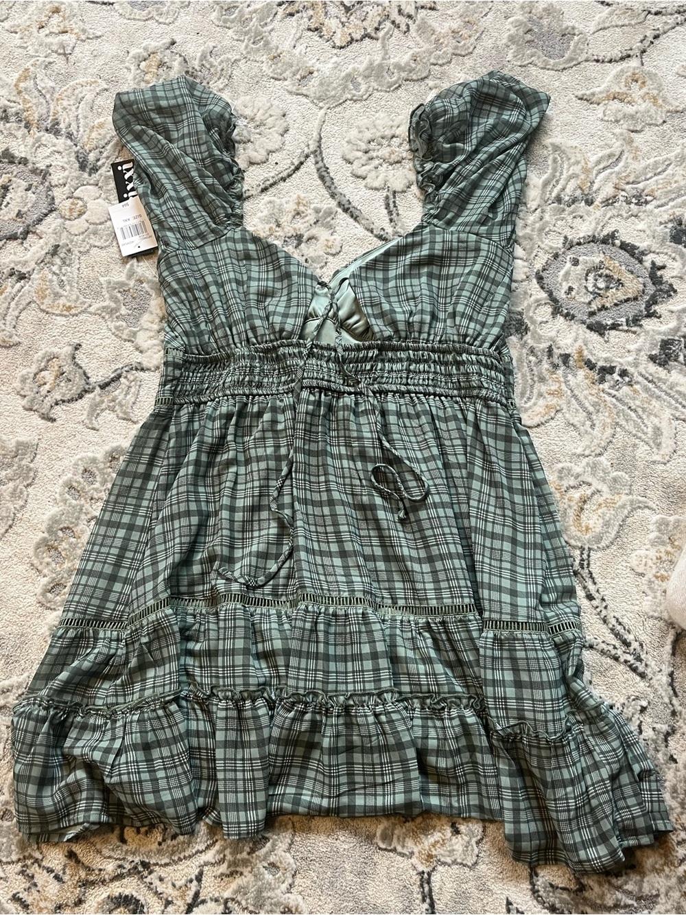 Trixxi Green Plaid Ruffle Sundress